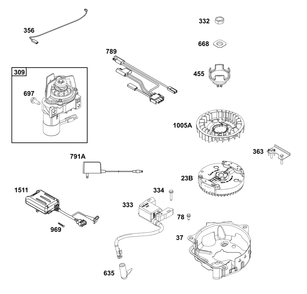 Flywheel, Ignition, And Starter Group Diagram and Parts List for 104M0B-0272-H5 100000 - 19Z999 Briggs and Stratton Engine